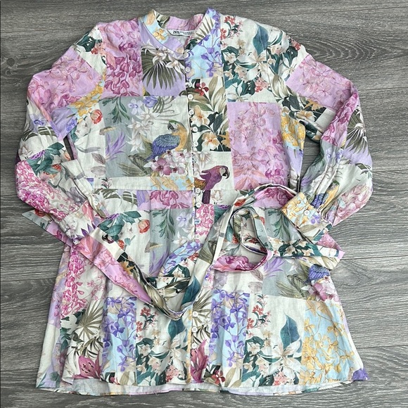 Zara 2725/119/330 floral patchwork linen blogger favorite shirt dress size XXL - Picture 4 of 10